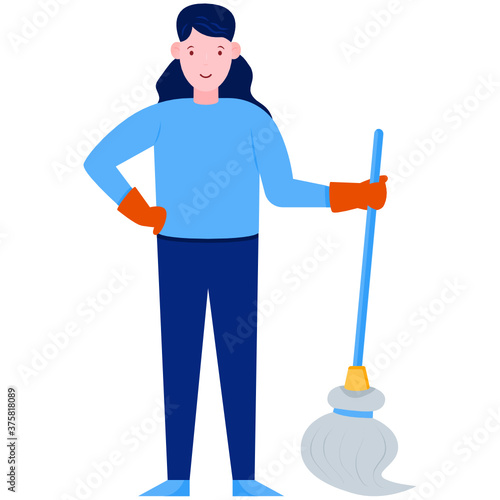 
Female holding broomstick showing concept of maid illustration
