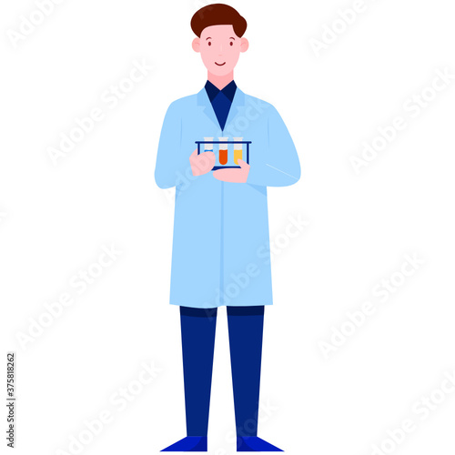 
Chemist illustration in trendy design, person holding test tubes in hands 
