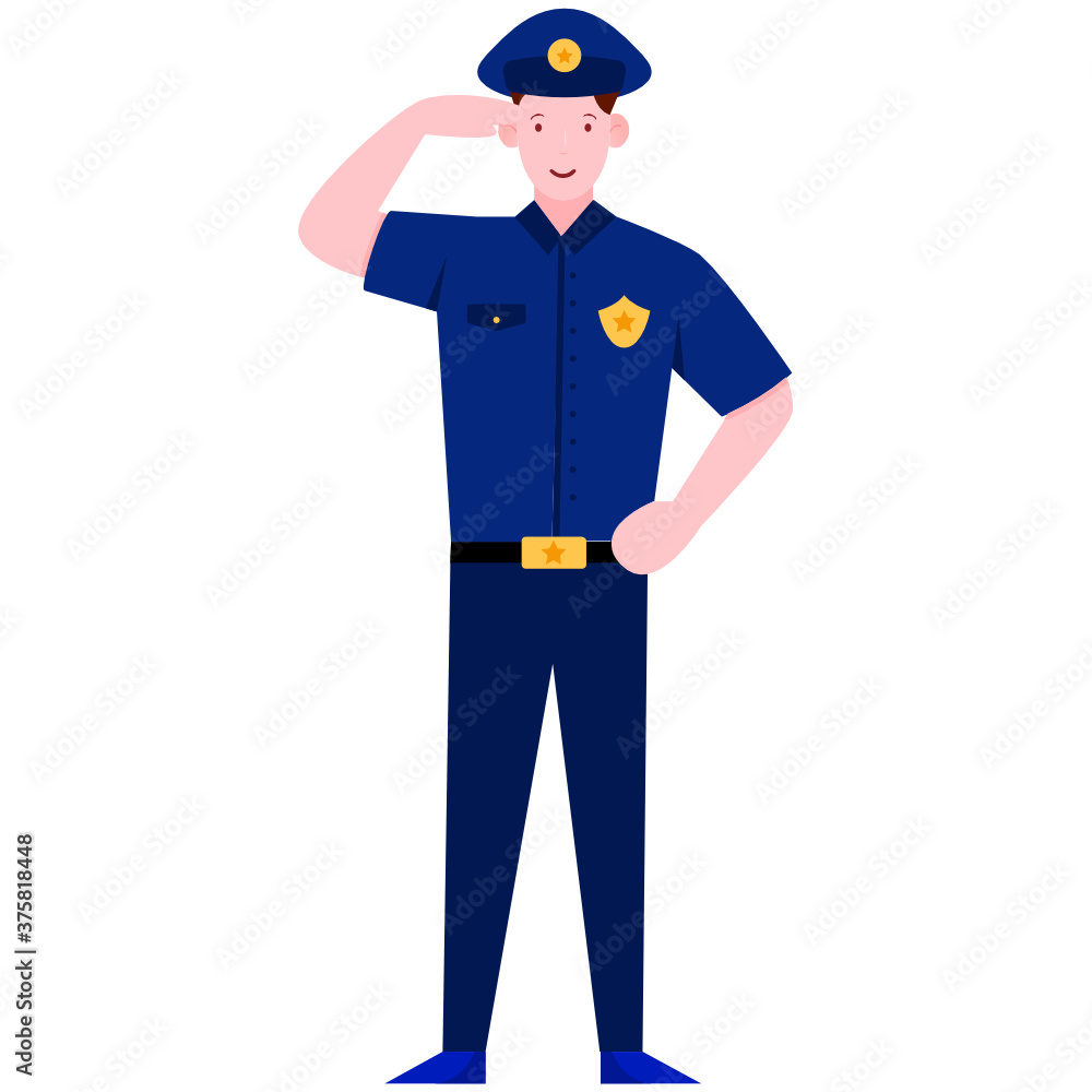 
Male police office, flat design of male cop character 
