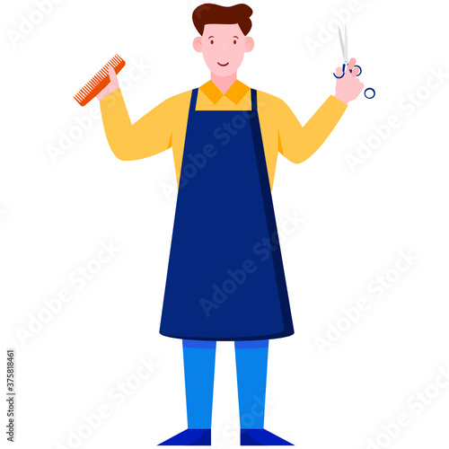 
Male person holding comb and scissors denoting barber concept vector 
