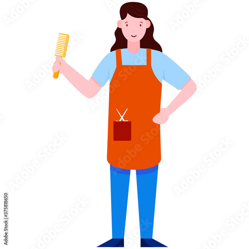 
Female person holding comb denoting beautician concept vector 
