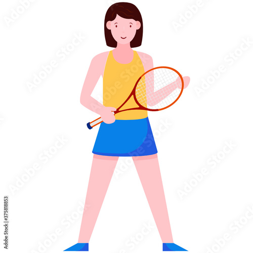 
Girl playing badminton, female tennis player vector 
