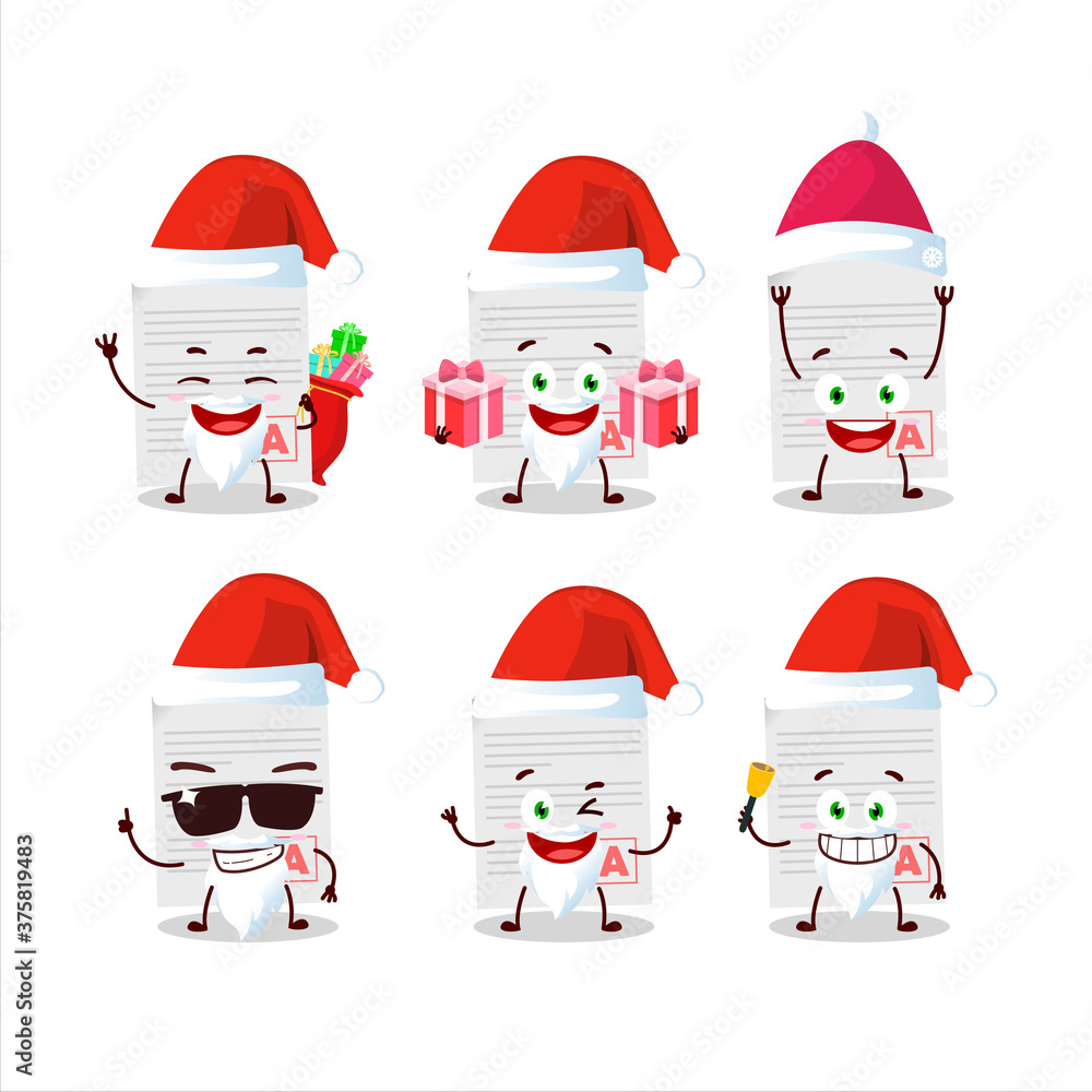 Santa Claus emoticons with grades paper cartoon character