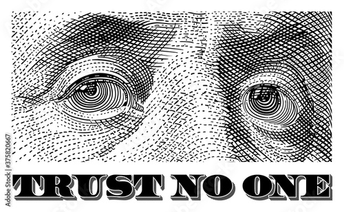 Obraz na plátne Franklin's eyes with lettering Trust no one