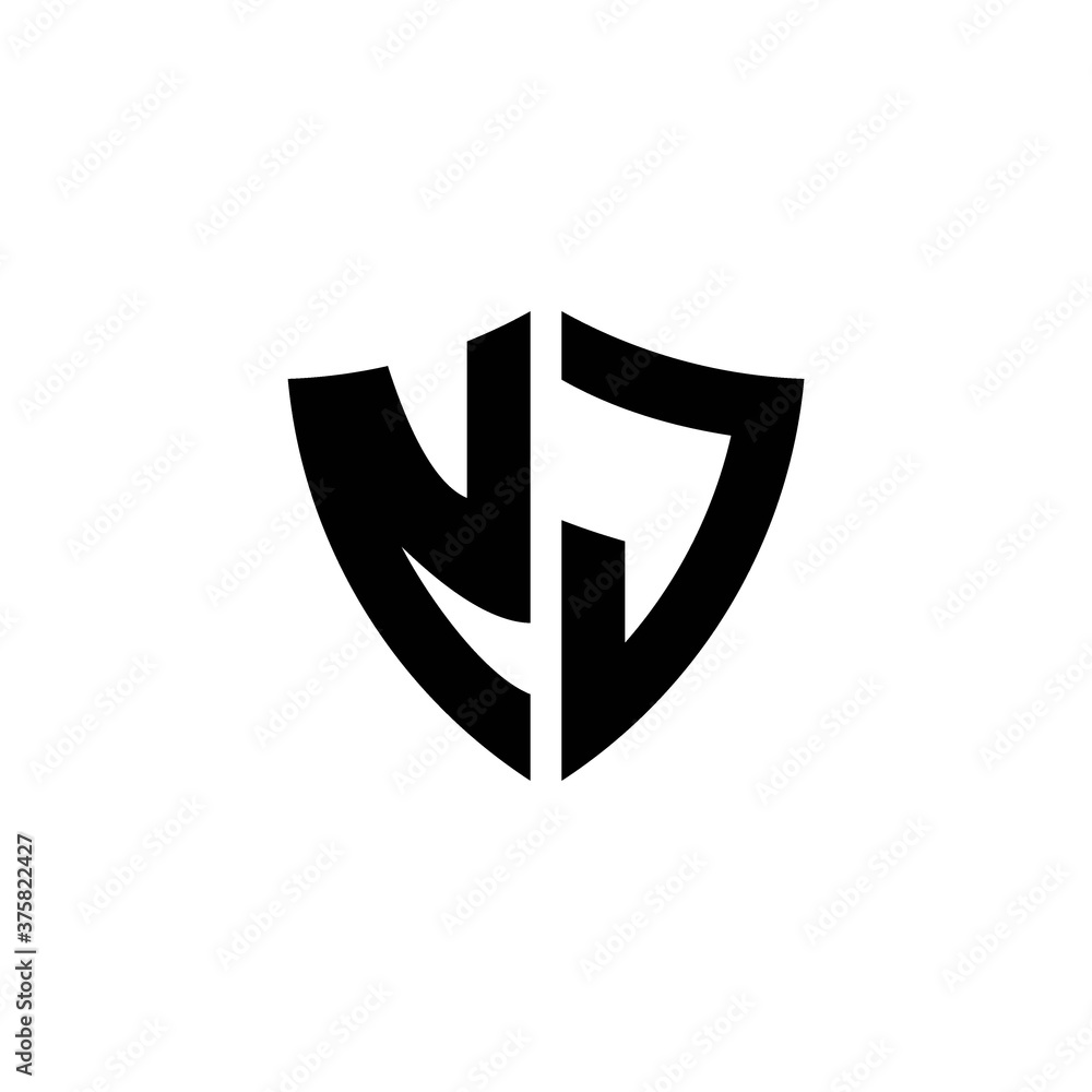 NJ monogram logo with shield shape design template NJ monogram logo with shield shape design template