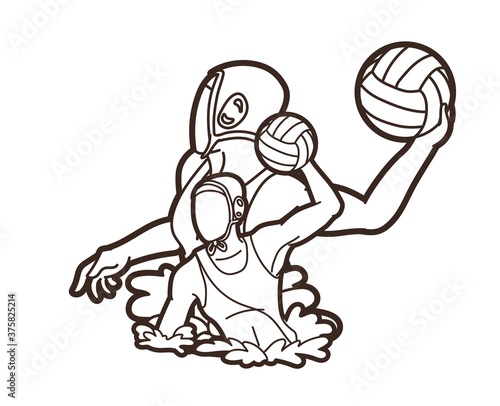 Group of water polo players  action cartoon graphic vector