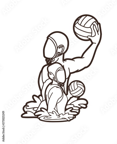 Group of water polo players  action cartoon graphic vector