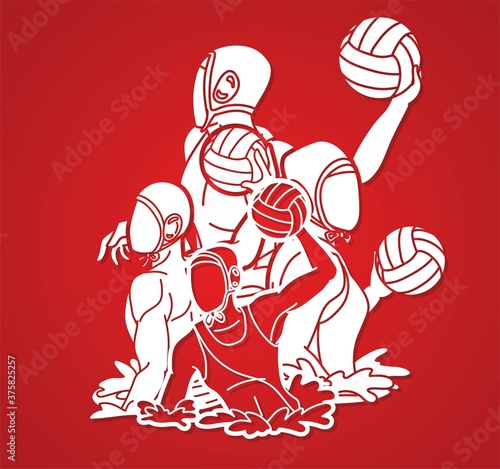 Group of water polo players  action cartoon graphic vector