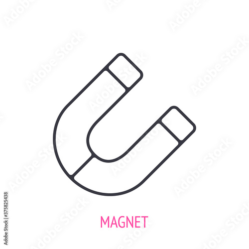 Horseshoe magnet. Outline icon. Vector illustration. Material that produces magnetic field. Symbols of physics and education. Thin line pictogram for user interface. Isolated white background