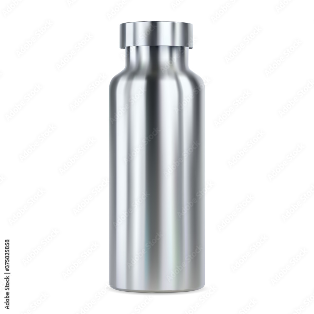 Stainless steel water bottle mockup. Reusable thermo flask, 3d illustration. Outdoor sport product blank for your brand promotion. Aluminum canister sample with cap. Empty fitness can Stainless steel water bottle mockup. Reusable thermo flask, 3d illustration. Outdoor sport product blank for your brand promotion. Aluminum canister sample with cap. Empty fitness can
