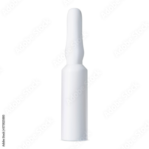 Medical ampoule. Flu drug ampule. Cosmetic serum dose vial. Pharmaceutical vaccine container template. Realistic drugs injection concept design. White glass phial for medicament cure