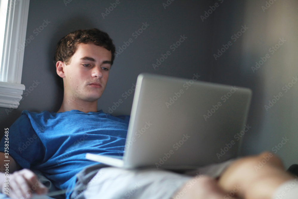 Teenager Using Lap Top Computer In Bedroom