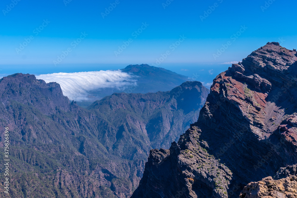 View of the Roque de los Muchachos national park on top of the Caldera de Taburiente, La Palma, Canary Islands. Spain