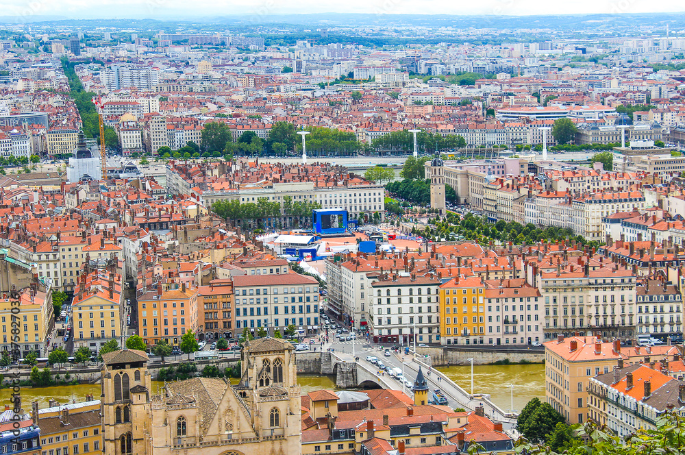 Lyon, France - aerial view of the city panorama