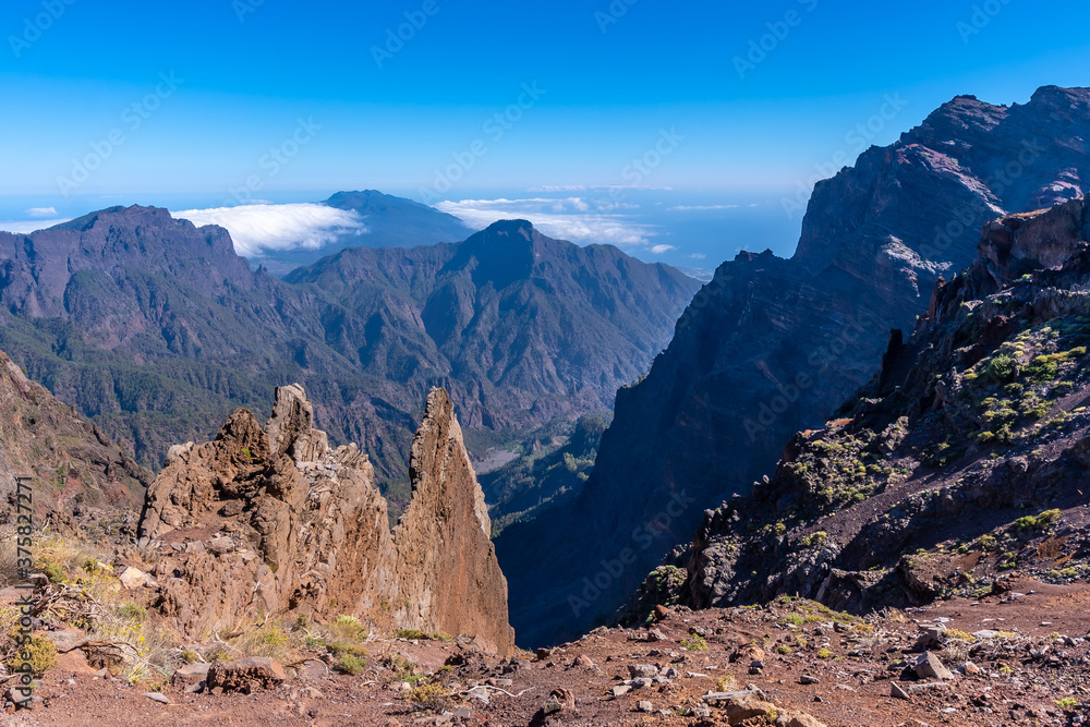 Top of the volcano Caldera de Taburiente near Roque de los Muchachos and the incredible landscape, La Palma, Canary Islands. Spain