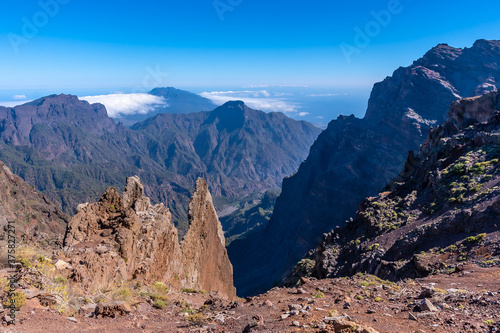 Top of the volcano Caldera de Taburiente near Roque de los Muchachos and the incredible landscape, La Palma, Canary Islands. Spain