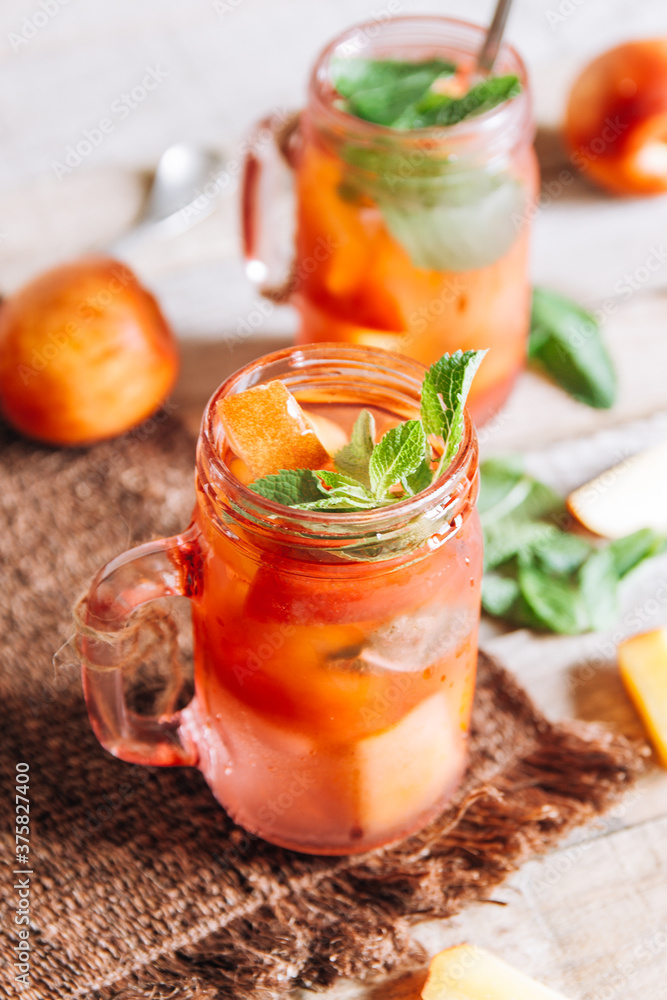 Peach Ice Tea with mint