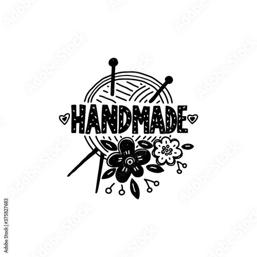 Handmade logo of craft knitted product vector illustration isolated.