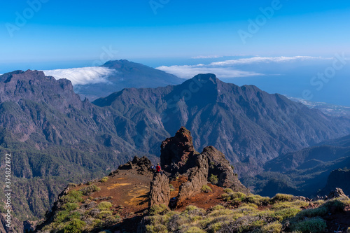 Stunning views atop the Caldera de Taburiente near Roque de los Muchachos one summer afternoon, La Palma, Canary Islands. Spain