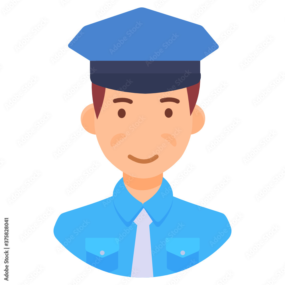 Traffic police officer avatar in flat design, trendy vector style of traffic controller
Traffic police officer avatar in flat design, trendy vector style of traffic controller