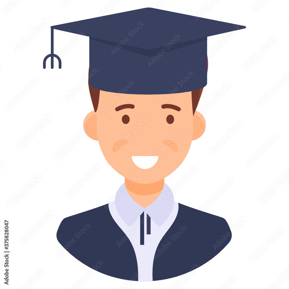 Male student avatar wearing mortarboard, flat character vector
Male student avatar wearing mortarboard, flat character vector