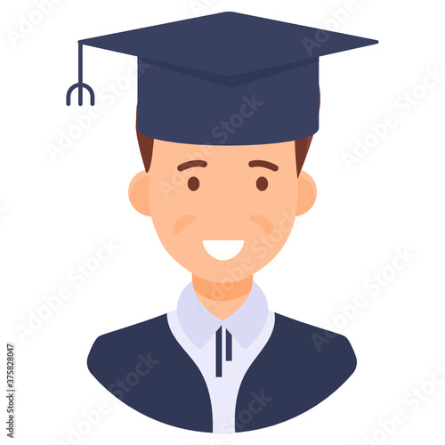 
Male student avatar wearing mortarboard, flat character vector 
