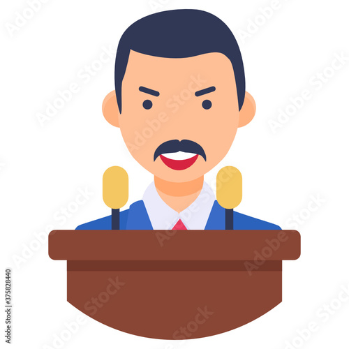
Politician, man standing in front of daise, lawmaker in editable flat style 
