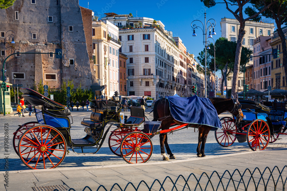 Horse carriage in the old town of Rome, Italy