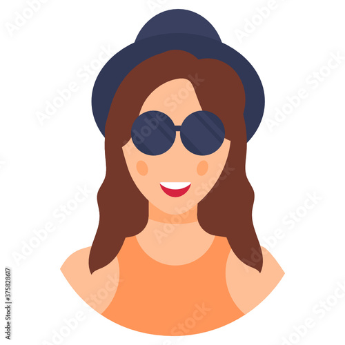 
Personal blogger wearing glasses and hat, editable vector or vlogger 
