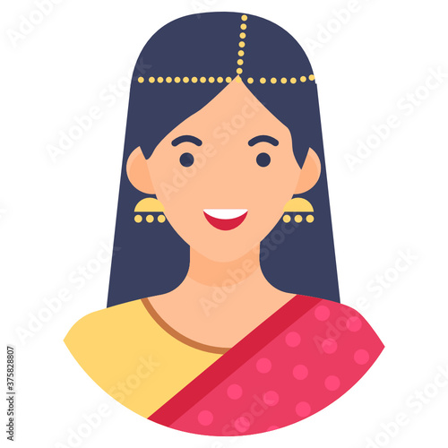 
Cute traditional indian woman wearing jewellery, flat character design 
