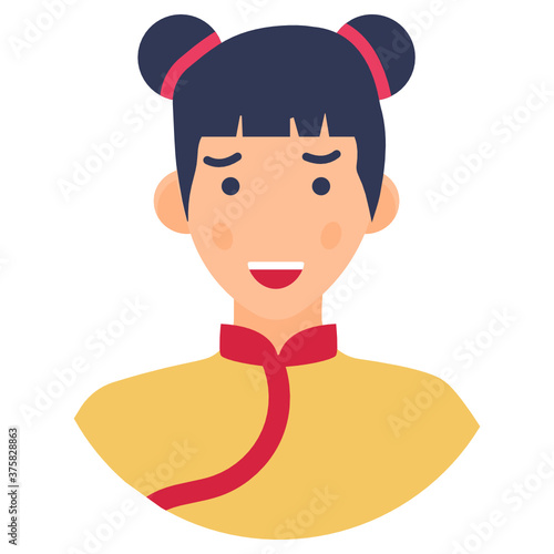 
Young chinese girl vector style, traditional female in flat style 
