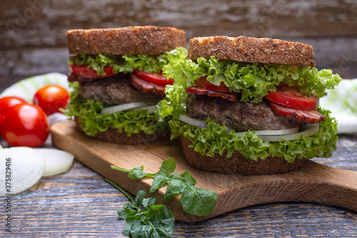 Hamburger from natural ingredients - meat and vegetables.