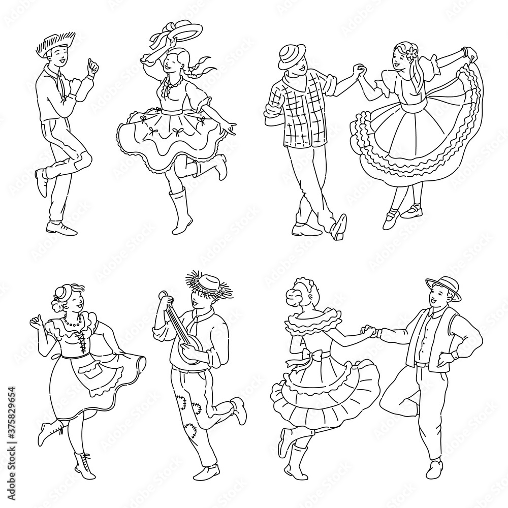 Obraz premium Festa Junina - Brazil June holiday party set of cartoon people dancing
