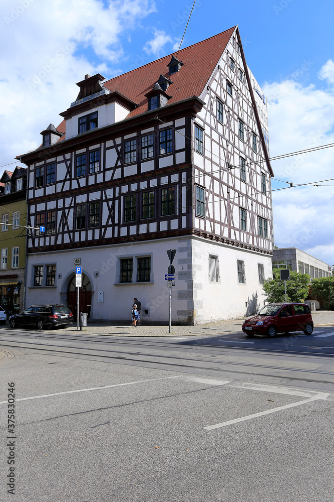Fachwerkhaus am Anger von Erfurt, Thueringen, Deutschland, Europa