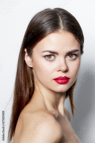 Lady spa treatments light Look forward red lips glamor clear skin 