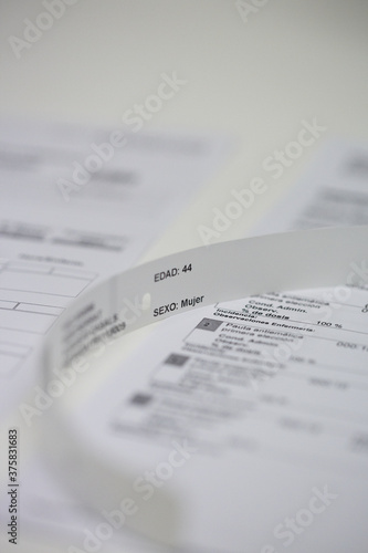 Close up of a hospital indentification wristband for patient photo