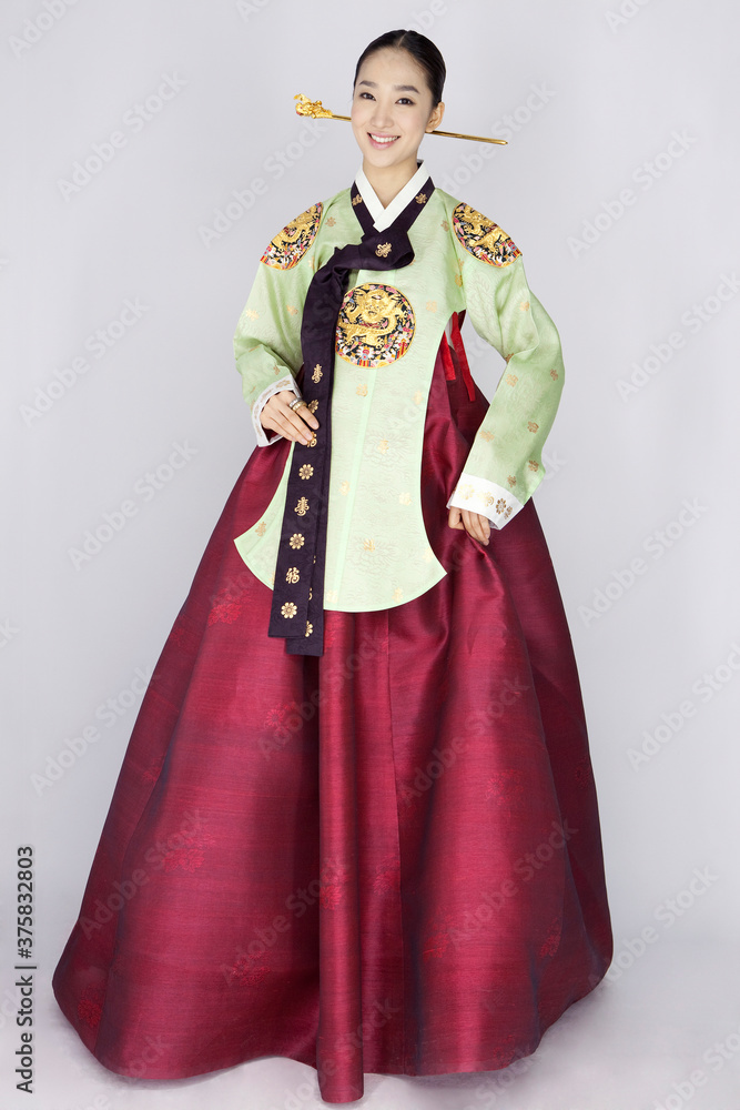 young woman in korean traditional clothing, hanbok