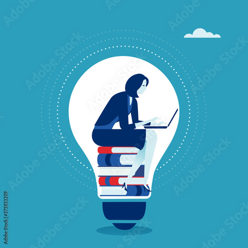 Creative work. The inventor is working on the innovation. Business vector illustration..