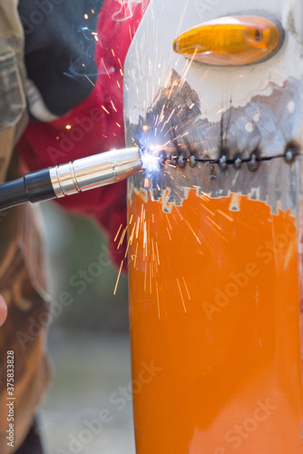 Gas metal arc welding closeup photo