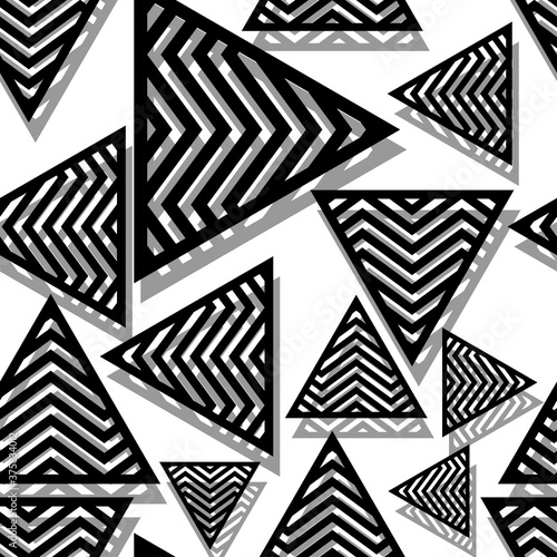 Black geometric shapes with gray shadows on a white background. Striped structure. Vector illustration for web design or print.