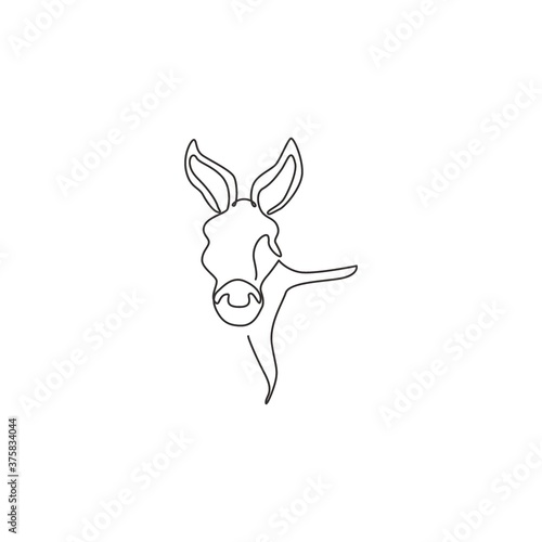 One single line drawing of cute donkey head for farm logo identity. Little horse mascot concept for national zoo icon. Modern continuous line draw design vector illustration