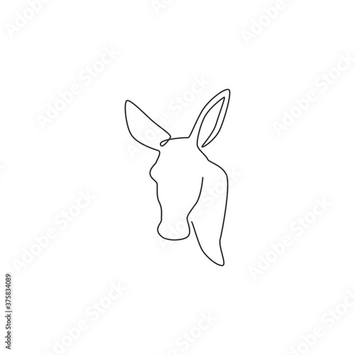 Single continuous line drawing of walking donkey for ranch logo identity. Tiny horse size mascot concept for donkey farm icon. Modern one line draw design vector illustration