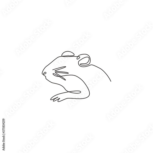 One continuous line drawing of adorable hamster head for logo identity. Rat family animal mascot concept for hamster farm icon. Modern single line draw design vector illustration