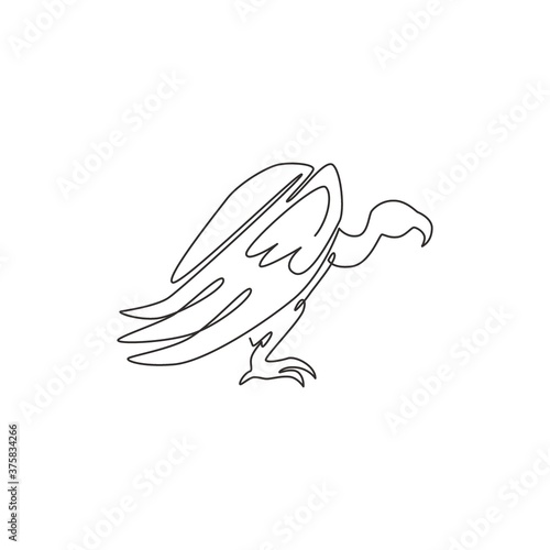 One continuous line drawing of scary vulture for foundation logo identity. Big bird mascot concept for bird conservation icon. Modern single line draw design vector illustration