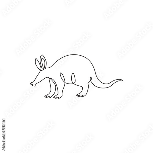 One single line drawing of exotic aardvark for company logo identity. Orycteropus animal mascot concept for national conservation park icon. Modern continuous line draw design vector illustration