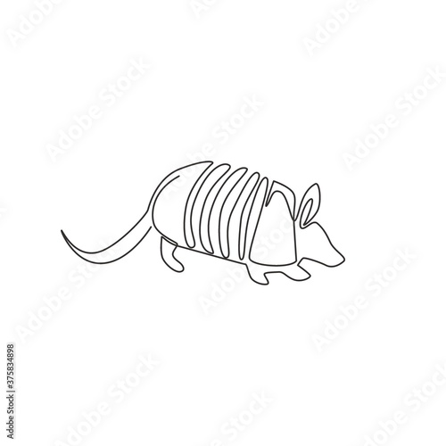 Single continuous line drawing of beauty armadillo for company logo identity. Armoured body mammal mascot concept for national conservation park icon. Modern one line draw design vector illustration