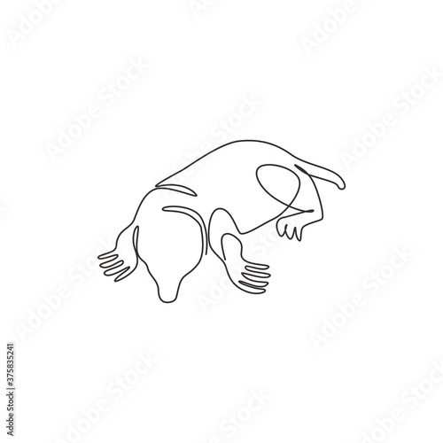 Single continuous line drawing of adorable lawn mole for logo identity. Rodent small mammal animal mascot concept for pest control icon. Modern one line draw design graphic vector illustration