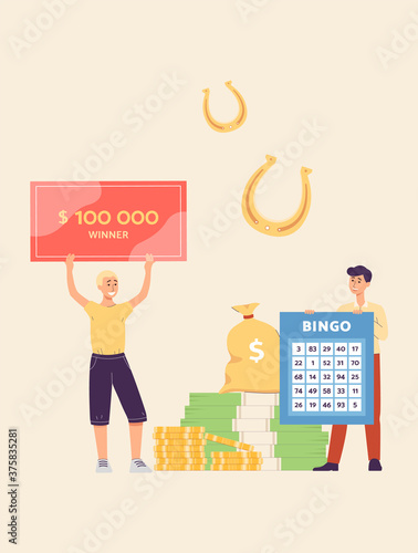 Vector illustration of the lucky winner who won the jackpot in the bingo lottery