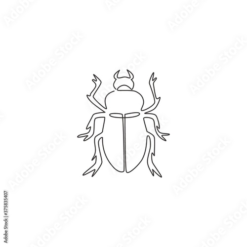 Single continuous line drawing of adorable beetle for company logo identity. Tiny bug mascot concept for insect lover club icon. Modern one line draw design graphic vector illustration