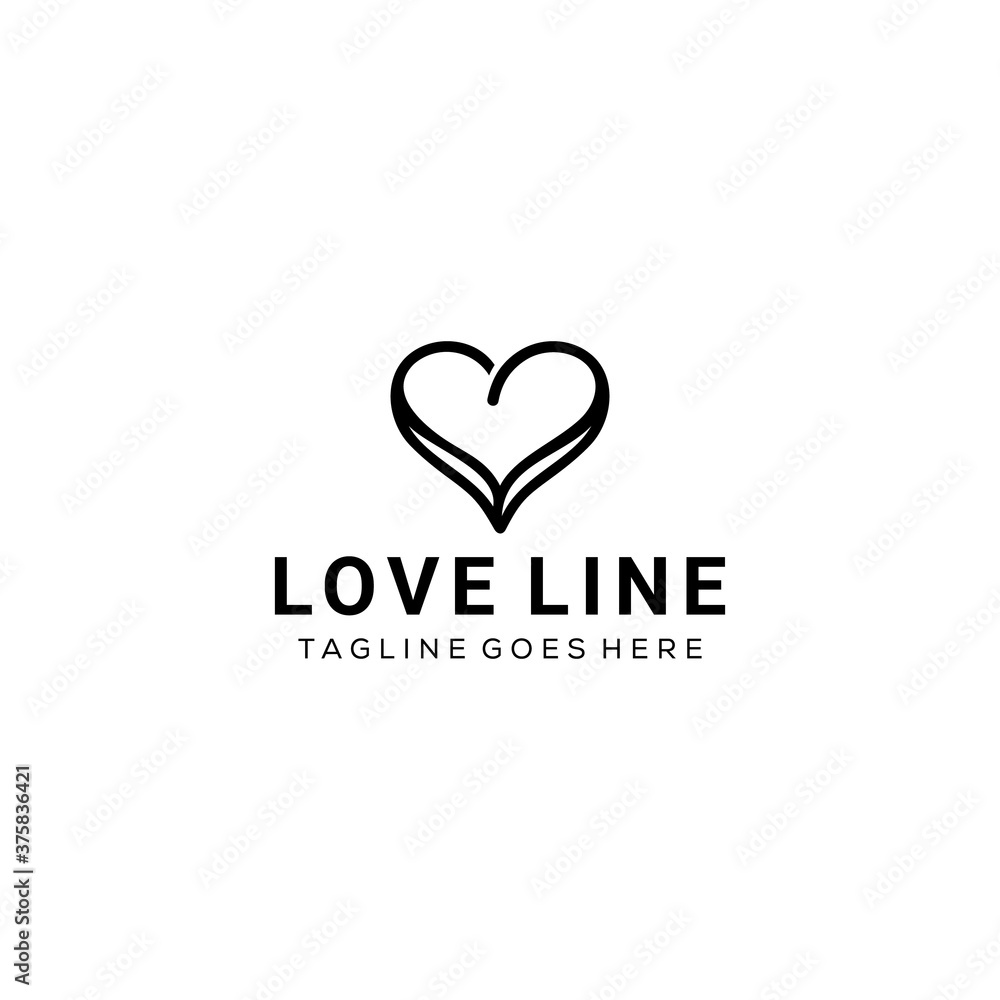 Illustration abstract line love/heart sign luxury with ribbon logo design 